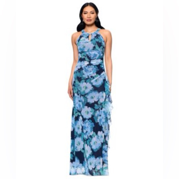 Betsy & Adam Dresses & Skirts - Betsy & Adam Navy Floral Maxi Dress with Teal and White Blooms